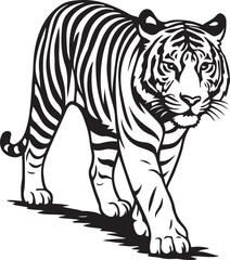 Tiger silhouette black and white powerful pose, Bold tiger profile wild animal art
