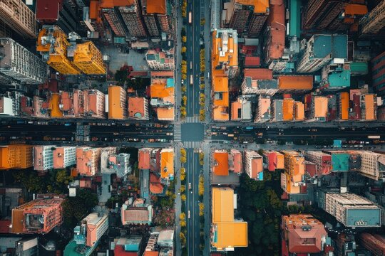 Captivating aerial view of Shanghai showcasing urban landscape and bustling streets, Shanghai aerial view in China