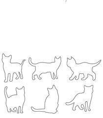 Collection of black cat silhouettes in various poses. Set of cat silhouette. Kitten silhouette collection isolated on white background