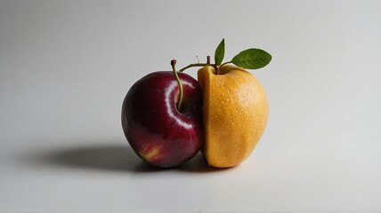 Red and yellow apples touching together