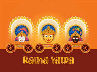 Indian festival celebration Ratha Yatra of Lord Jagannath, Balabhadra and Subhadra vector illustration.