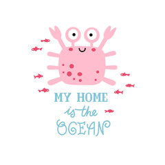 Cute crab and text card