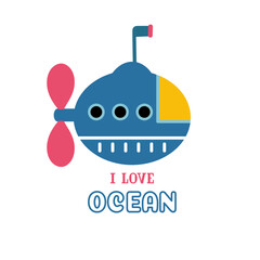 Submarine and text vector card