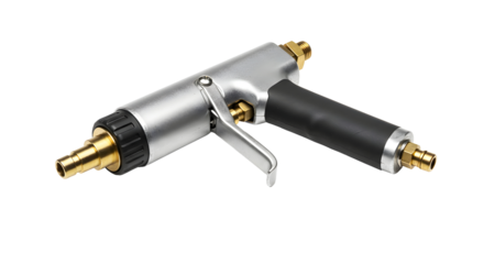 Silver and Black Pneumatic Sprayer with Metal Fittings on Transparent Background