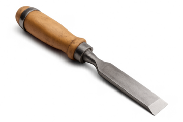 Wood chisel with wooden handle on transparent background