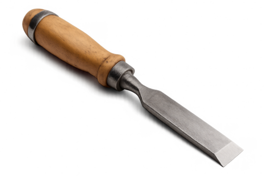 Wood chisel with wooden handle on transparent background