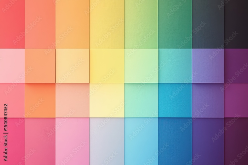 Poster gradient square paints arranged in a vibrant color spectrum for artistic exploration, slide transiti