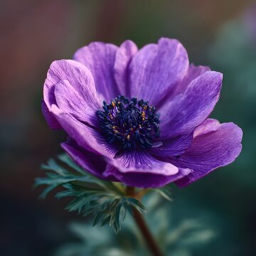 Vibrant Purple Anemone Flower Close-Up: Nature's Beauty