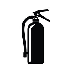 Clean black fire extinguisher silhouette vector with emergency safety equipment icon on white background