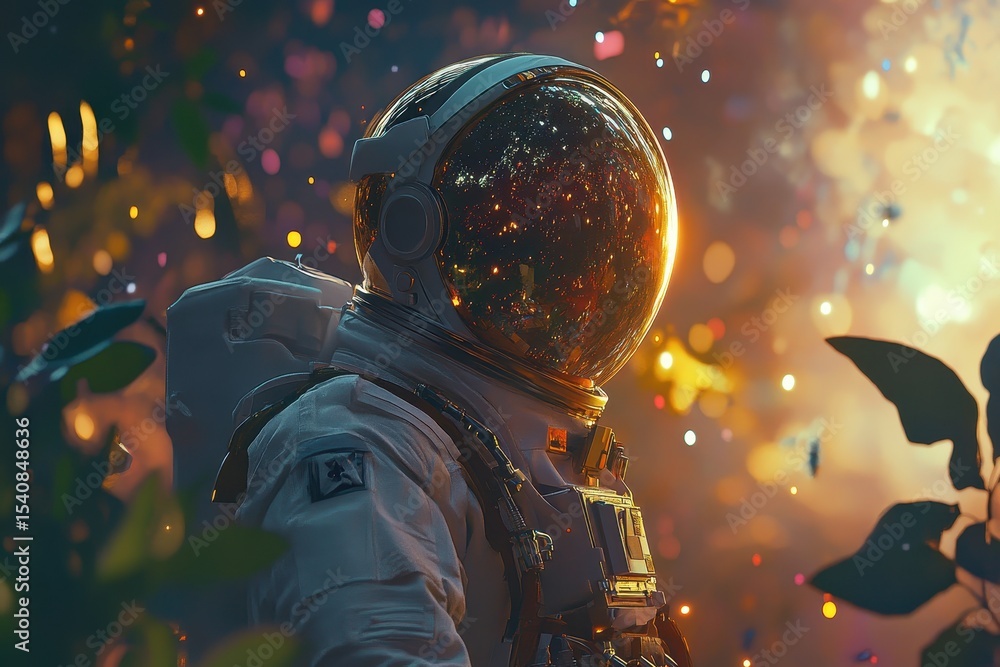 Poster astronaut exploring the wonders of space with a vibrant cosmic background during a mission, astronau
