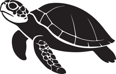 Sea turtle black silhouette artistic pose, Ocean creature minimal flat design
