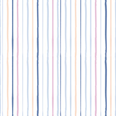 Stripes seamless pattern. Vertical rough blue and pink pastel on white striped background.