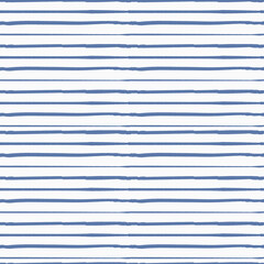 Stripes seamless pattern. Horizontal rough blue on white striped nautical background.