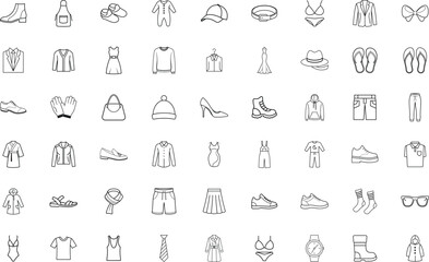 Variety of Clothing and Accessories A Diverse Collection of Fashion Items in Outline Style Illustrations