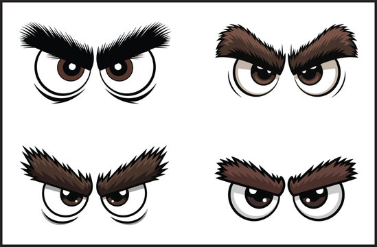 laThick Bushy Eyebrows Angry Eyes Collection - Heavy Unibrow Mad Eye Expression Vector Icons Set