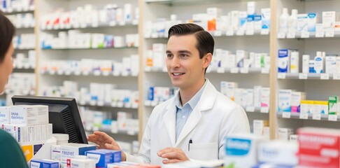 Pharmacist selling medications in the pharmacy store