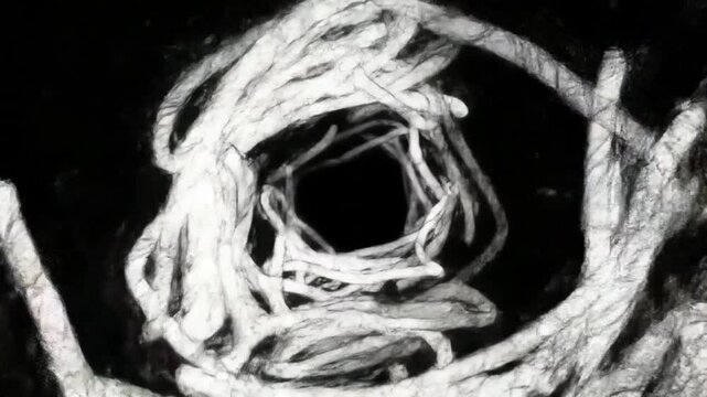 Chaotic White Scribble Light Trails Animation. An abstract, energetic background of random, hand-drawn light streaks and lines in chaotic motion. Perfect for creative, artistic, or high-energy project