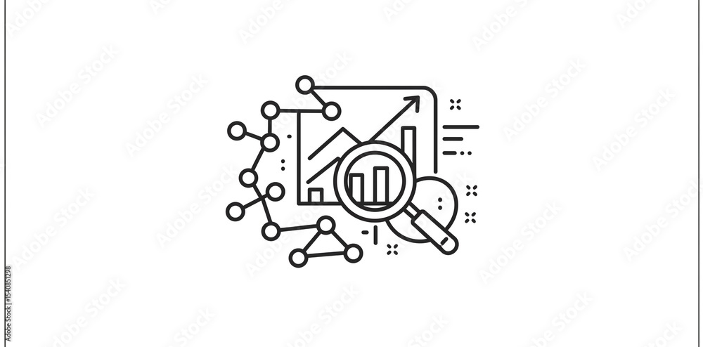 Poster a line drawing of a graph with an upward trend and a magnifying glass analyzing the data points