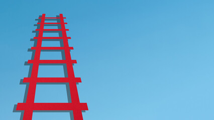 Business success concept with a red ladder reaching towards the sky, symbolizing growth, progress,