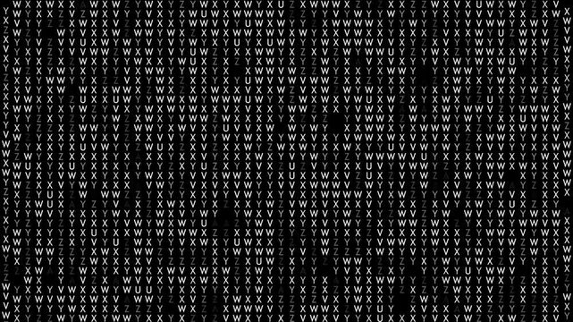 Abstract black and white pattern with random alphabet letters