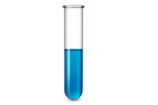 Glass test tube filled with blue chemical liquid on transparent background - Powered by Adobe
