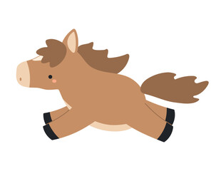2026 Chinese zodiac sign, cute cartoon horse running isolated. Flat style vector illustration. Kawaii animal character. Lunar New Year, Seollal, Tet holiday card, banner, poster, design element