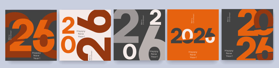 2026 Year. Modern Design Set with number 2026. Merry Christmas and Happy New Year for Advertising, Web, Social Media, Poster, Banner, Cover. Minimalist Art Xmas Typography.