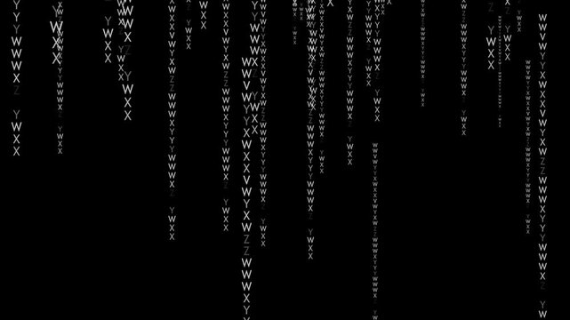 Animated falling alphabet characters with black background creating abstract visuals