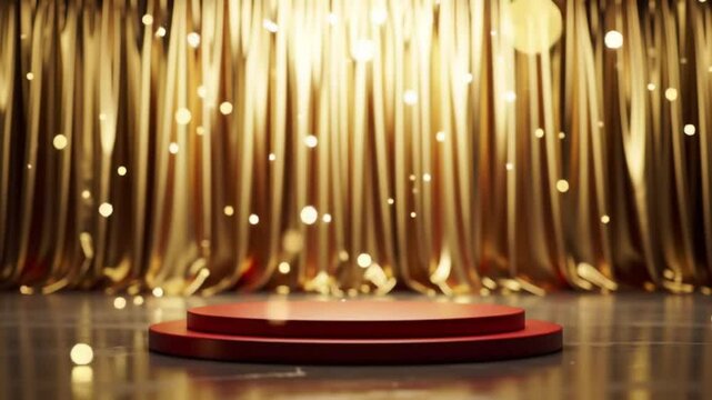 Elegant, heavy golden curtains parting on a stage, revealing a brilliant, shining light from behind. This background creates a sense of anticipation and drama, perfect for a grand opening or showtime.