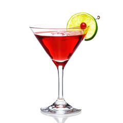Refreshing red cocktail garnished with lime and cherry against a Transparent background, Red Cocktail, PNG background