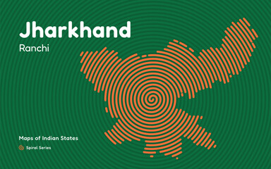 Spiral Pattern Map of Jharkhand with Capital Ranchi – Resource-Rich Indian State