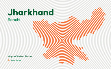 Spiral Pattern Map of Jharkhand with Capital Ranchi – Resource-Rich Indian State