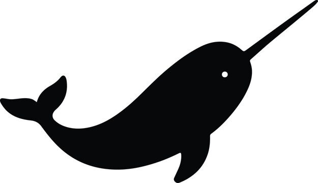 Silhouette Narwhal with horn swimming marine animal vector illustration