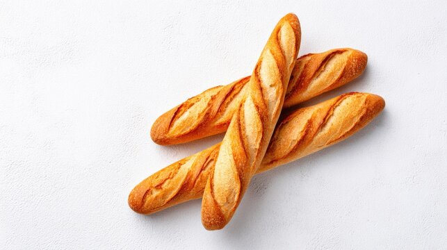 Freshly Baked French Baguettes on White Background