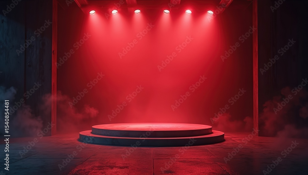Aufkleber dark stage with red spotlights. smoke and shadows. empty scene for product display, presentation or 