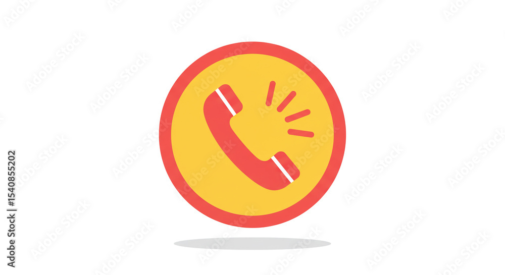 Aufkleber a red telephone receiver icon with sound waves inside a yellow circle with a red border on white bac