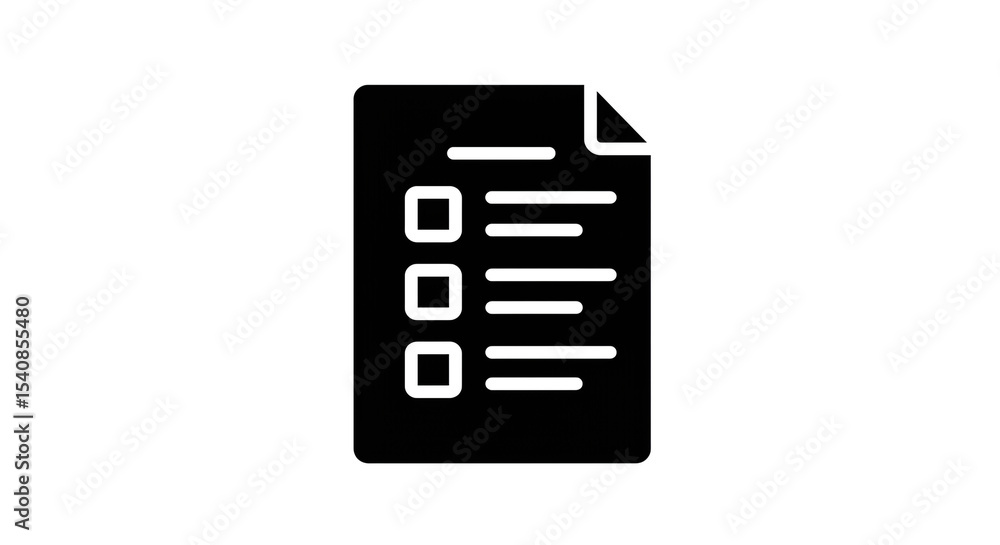 Aufkleber a black checklist icon with three empty boxes and horizontal lines on a white background page corner