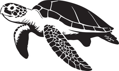 Obraz premium Sea turtle flying silhouette clean design, Ocean animal black and white movement art