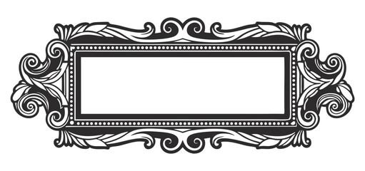 Fototapeta premium Horizontal rectangular line art frame with vintage swirls, scrolls, flourishes, decorative border elements. Suitable for packaging, labels, invitations, print or engraving design