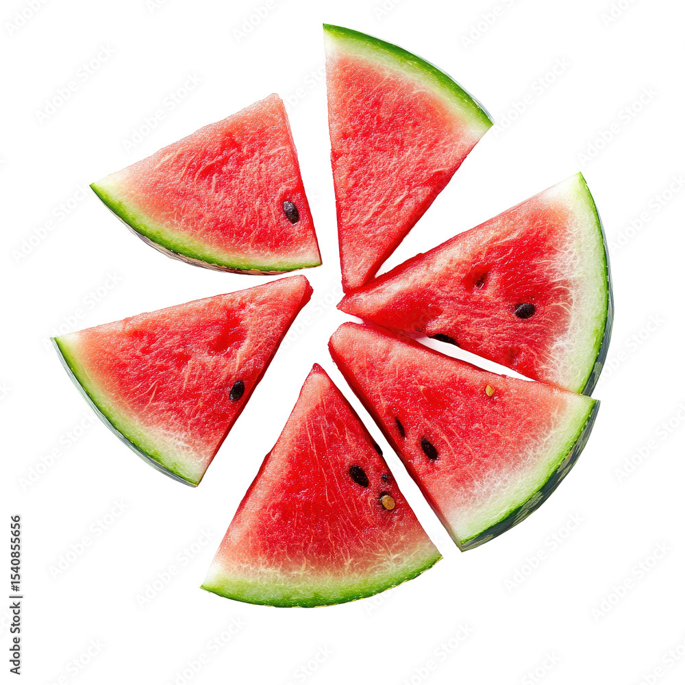 Poster refreshing slices of watermelon displayed on a white surface showcasing vibrant colors and texture, 