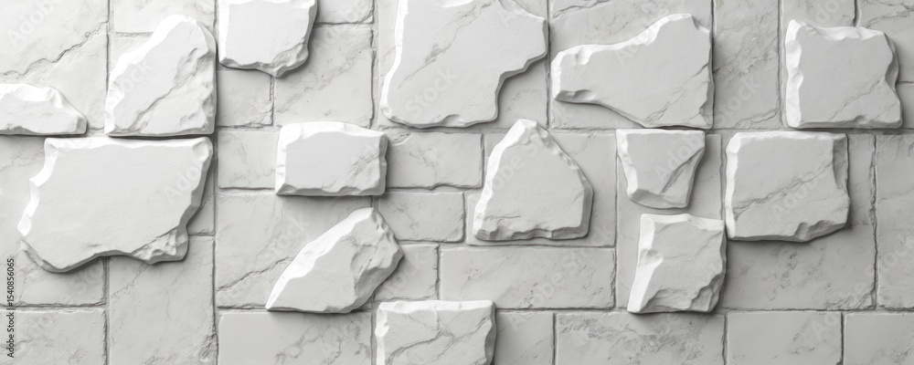 Poster Seamless texture of irregular tiling with diverse sizes shapes. Decorative stone tiles for walls floors. Natural stone tile pattern, perfect interior design, bathroom, kitchen, modern building facade.