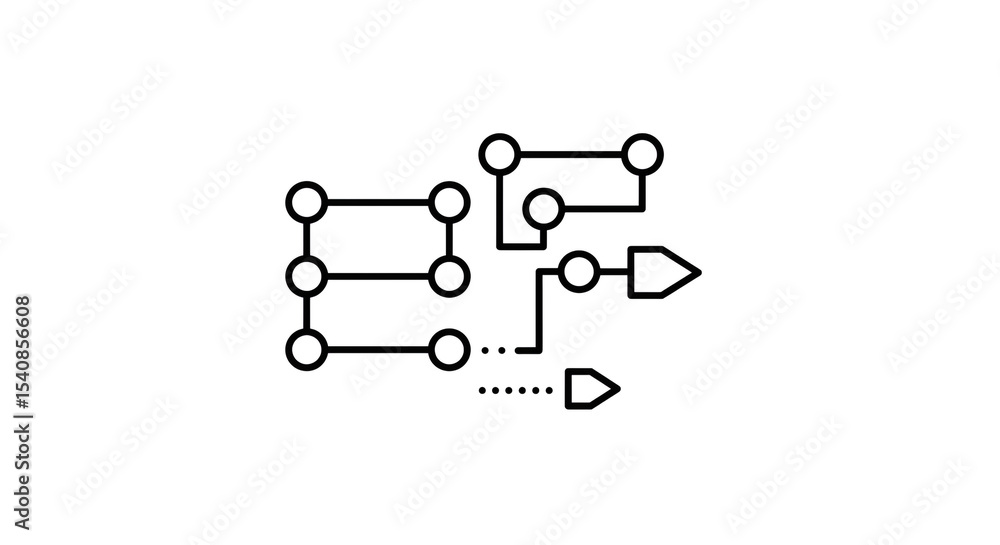 Poster a schematic diagram featuring interconnected circles lines and arrowheads on a plain white backgroun