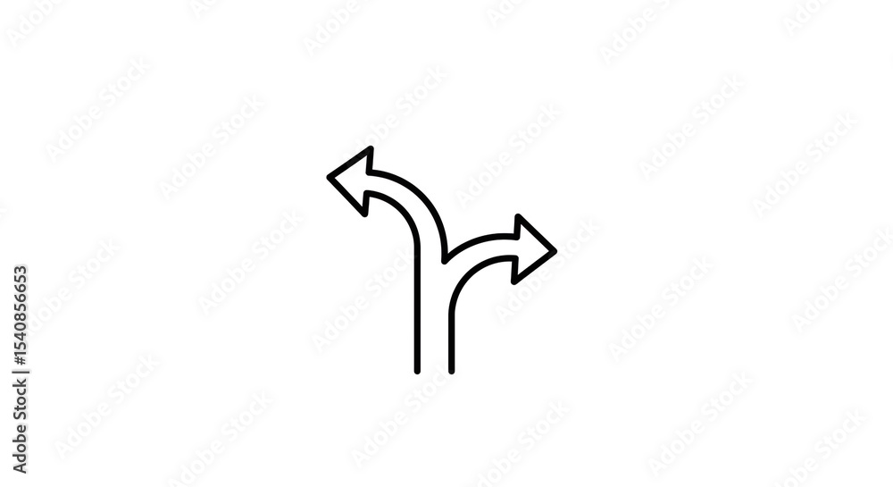 Aufkleber a simple black and white graphic featuring a diverging path with arrows pointing left and right choi