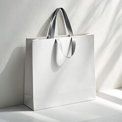 Minimalistic White Shopping Bag with Elegant Black Handles in Natural Light