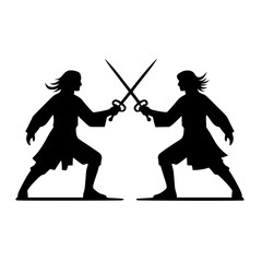 Minimalist Two Players Sword Duel Silhouette &ndash; Black SVG Clipart Icon