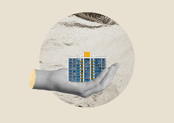 Home purchase concept with a hand holding money, symbolizing mortgage, loan, and real estate