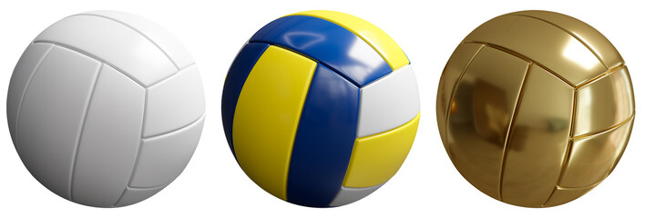 White, blue and yellow, gold volleyball isolated on white background, 3d render