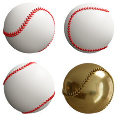 White and gold baseball isolated on white background, 3d render