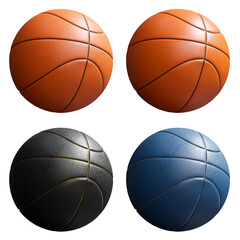 set of basketball isolated on white background, red, blue, black, 3d render