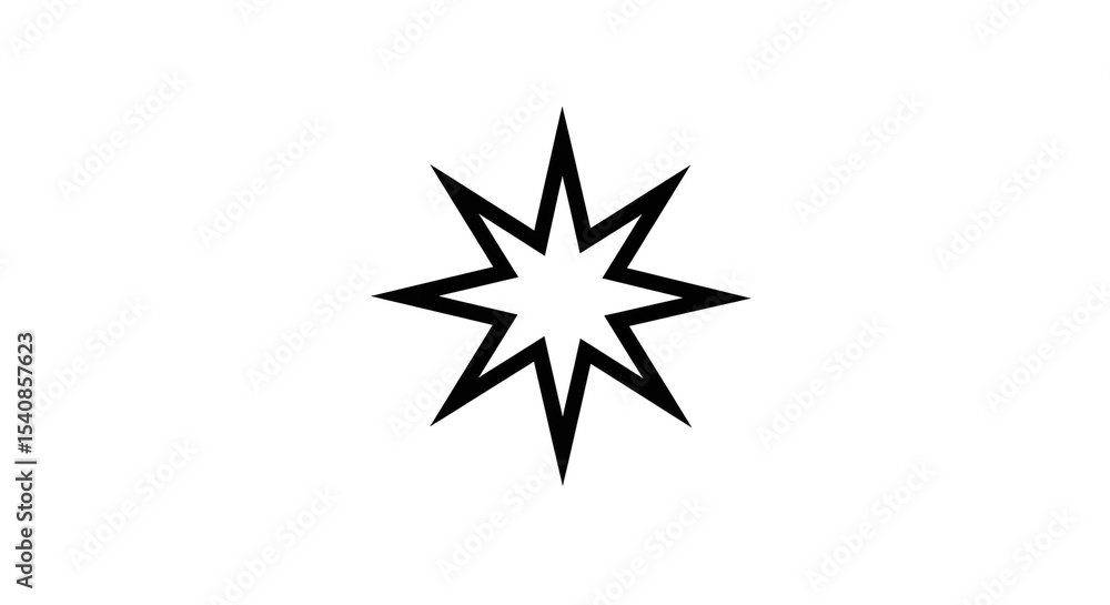 Poster a simple black outline of an eight pointed star on a white background in a centered composition